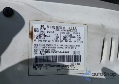 1997 Ford Ranger Splash/Xl/Xlt z USA, uszkodzony, nr VIN 1FTCR14U4VPA11233